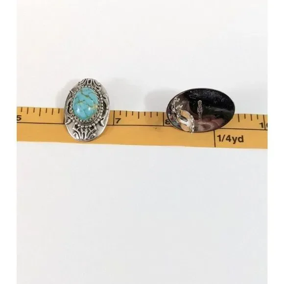 Large Oval Turquoise Art Glass Whiting And Davis Clip On Earrings - Vintage - Picture 8 of 10